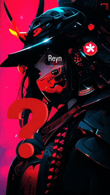 a drawing of a samurai with the name reyn on the bottom