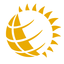 a yellow globe with a sun behind it