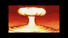 a pixel art image of a mushroom cloud coming out of the ground