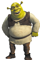 shrek from the movie shrek is standing with his hands on his hips and smiling