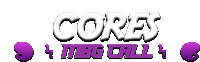 a white and purple logo for cores mbg call 4