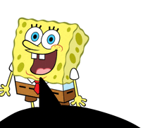 a cartoon drawing of spongebob squarepants standing next to a black circle