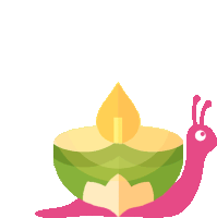 a pink snail with a candle in the background