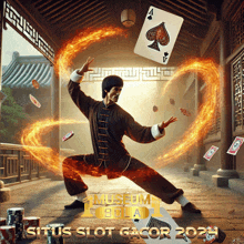 a poster for situs slot gacor shows a man in a martial arts pose