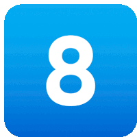 a blue square with a white number eight inside of it