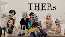 a group of anime characters sitting around a table with the words ther 's on the wall