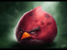 a painting of an angry bird with sam spray written on the bottom