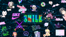 a poster that says sike smile surrounded by other stickers