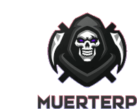 a logo for muerterp with a grim reaper and scythe