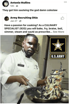 antonio mullins posted a picture of a chef in a facebook post