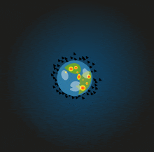 a cartoon illustration of a globe with yellow and orange spots on it