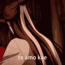 a picture of a woman with long hair and the words te amo kae on the bottom