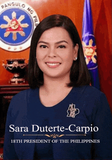 a woman named sara duterte-carpio is the 18th president of the philippines