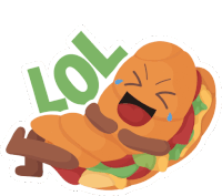 a sticker of a sandwich with the word lol written on it