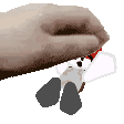 a pixel art of a person holding a stuffed animal .