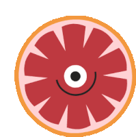 a cartoon illustration of a grapefruit with a face on it