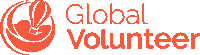 an orange logo for global volunteer with a heart in the center