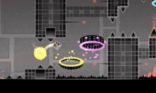 a screenshot of a video game with a purple and yellow ring in the middle