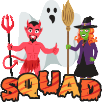 a cartoon of a devil a witch and a ghost with the word squad below them