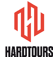 a logo for hardtours with a red hexagon