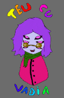 a drawing of a girl with purple hair and the name vadia on the bottom