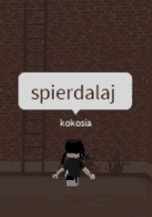 a cartoon character is laying on the ground with a speech bubble that says spierdalaj