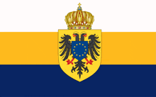 a flag with a coat of arms and a crown on top