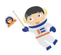 a cartoon of a boy dressed as an astronaut with eduwis written on the bottom right