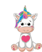 a cartoon unicorn with a rainbow horn and a pink heart