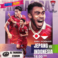 an ad for a soccer game between jepang and indonesia