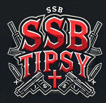 a logo for ssb tipsy with two guns and a cross