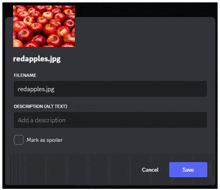 a screenshot of a screen that says redapples.jpg with a picture of red apples