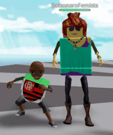 a cartoon character named bolsonaro feminista is standing next to a boy