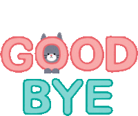 a sticker that says good bye with a cat behind the words