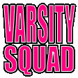 a pink and black logo for a varsity squad on a white background .