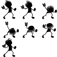 a set of silhouettes of stick figures with different hairstyles and facial expressions