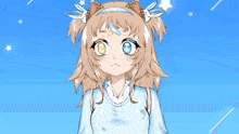 a girl with two different colored eyes is wearing a sweater