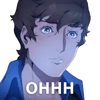 a close up of a person 's face with the word ohhh written in white