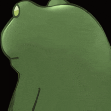 a green frog with a yellow eye and a black outline