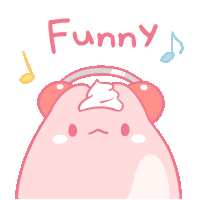 a pink cartoon character with a whipped cream nose and the word funny above it