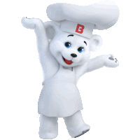 a polar bear wearing a chef 's hat with a b on it