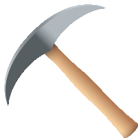 a pickaxe with a wooden handle is shown on a white background