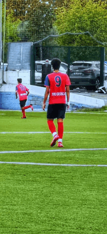 a soccer player with the number 9 on the back of his shirt