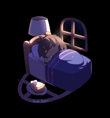 a cartoon drawing of a person sleeping with the words " good night " below them