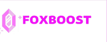 a pink and white logo for foxboost with a pink diamond