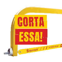 a yellow starrett saw with a red and yellow sign that says corta essa