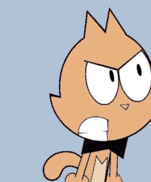 a close up of a cartoon cat with an angry look on its face