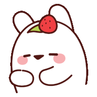 a cartoon bear with a strawberry on top of its head