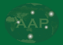 a green globe with the word aap on it