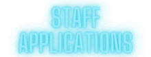 a sign that says staff applications in blue on a white background